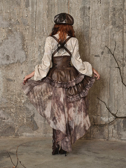 Distressed Jacquard Asymmetric Train Skirt