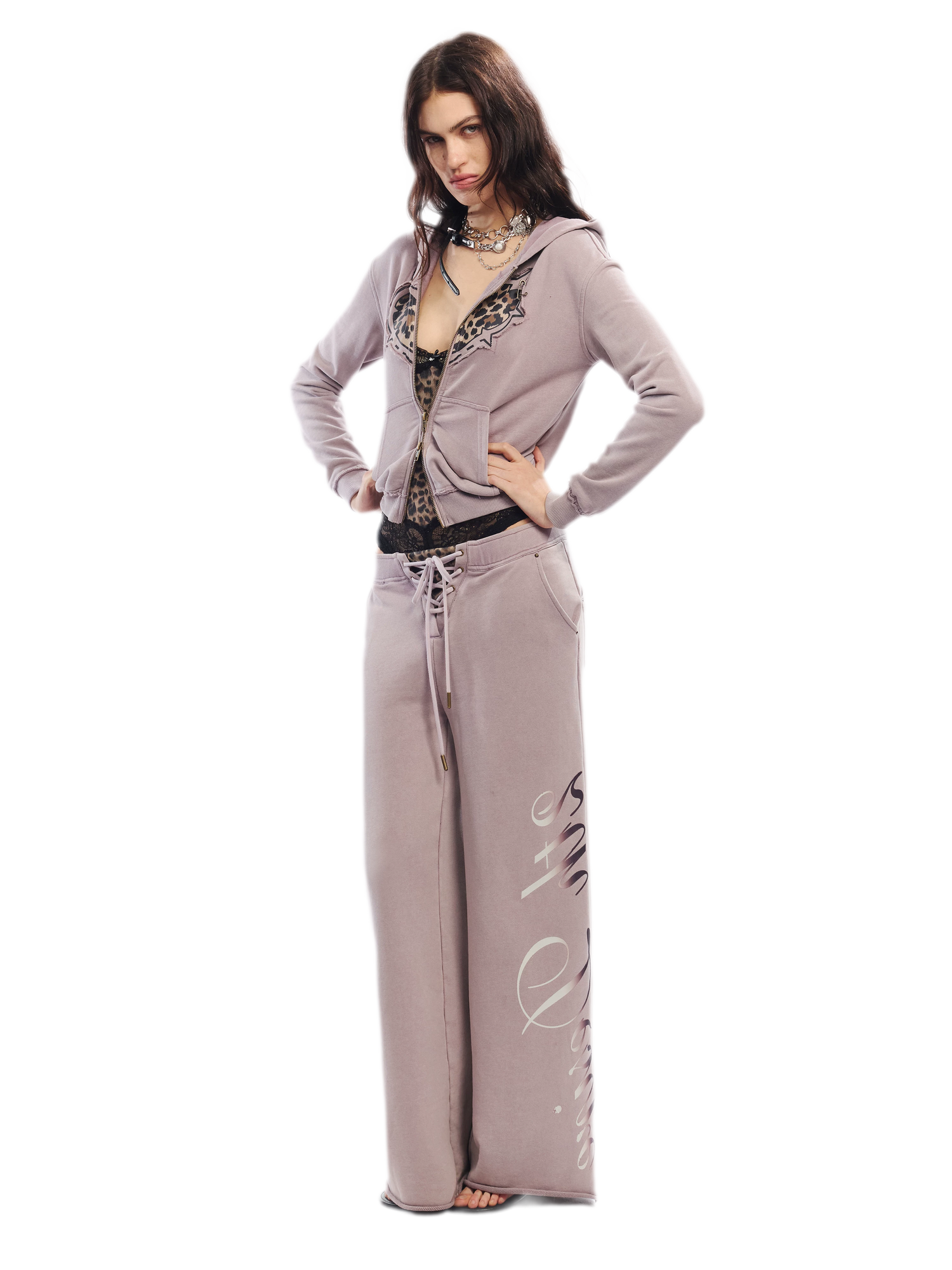 Vintage Letter Print Wide-Leg Pants
