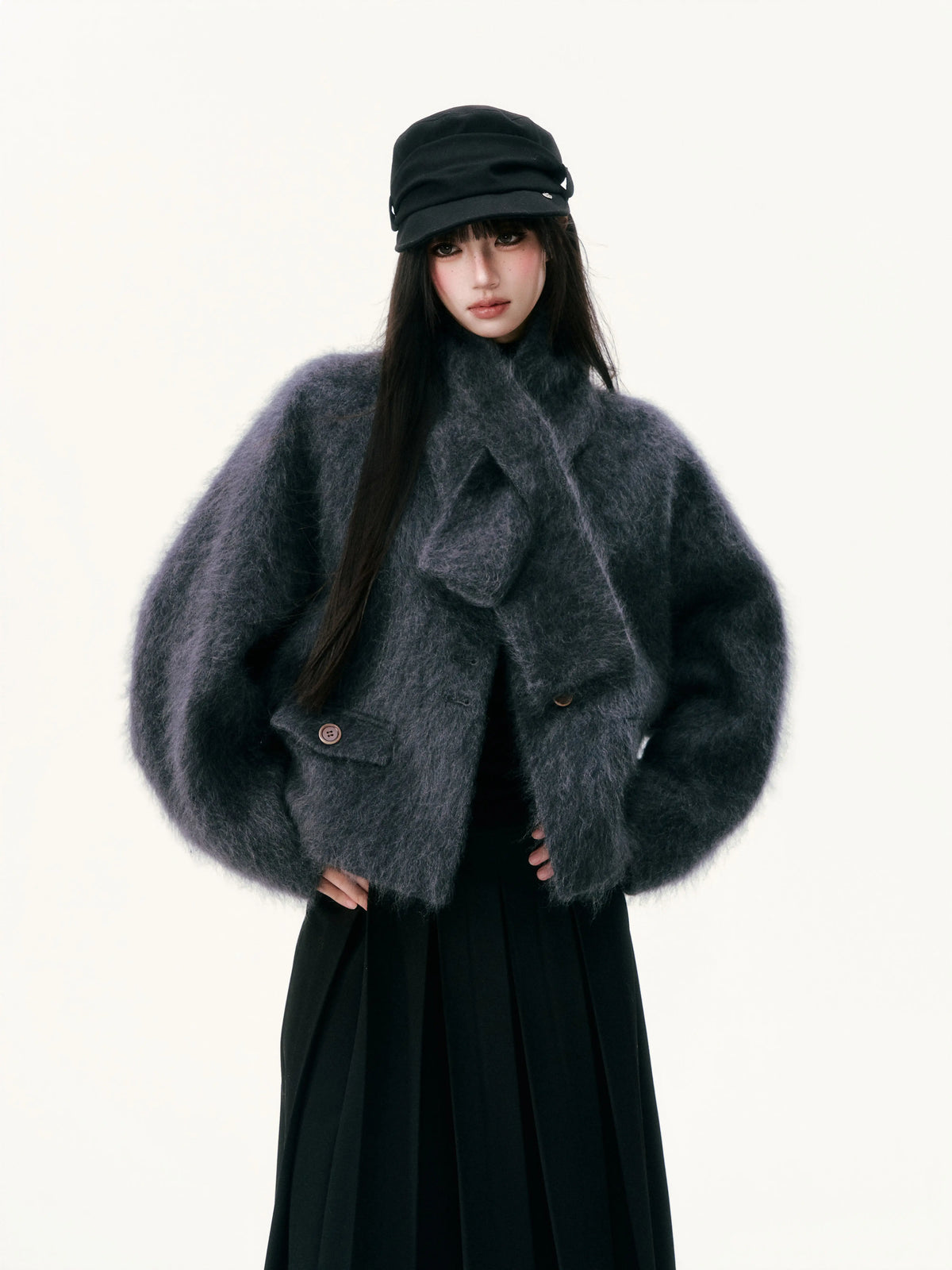 Chaqueta de lana cepillada con cuello de bufanda — Cargar imagen 3 en vista de galería