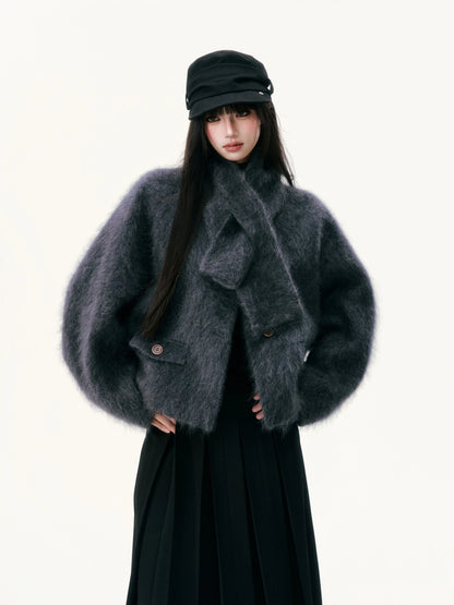 Chaqueta de lana cepillada con cuello de bufanda