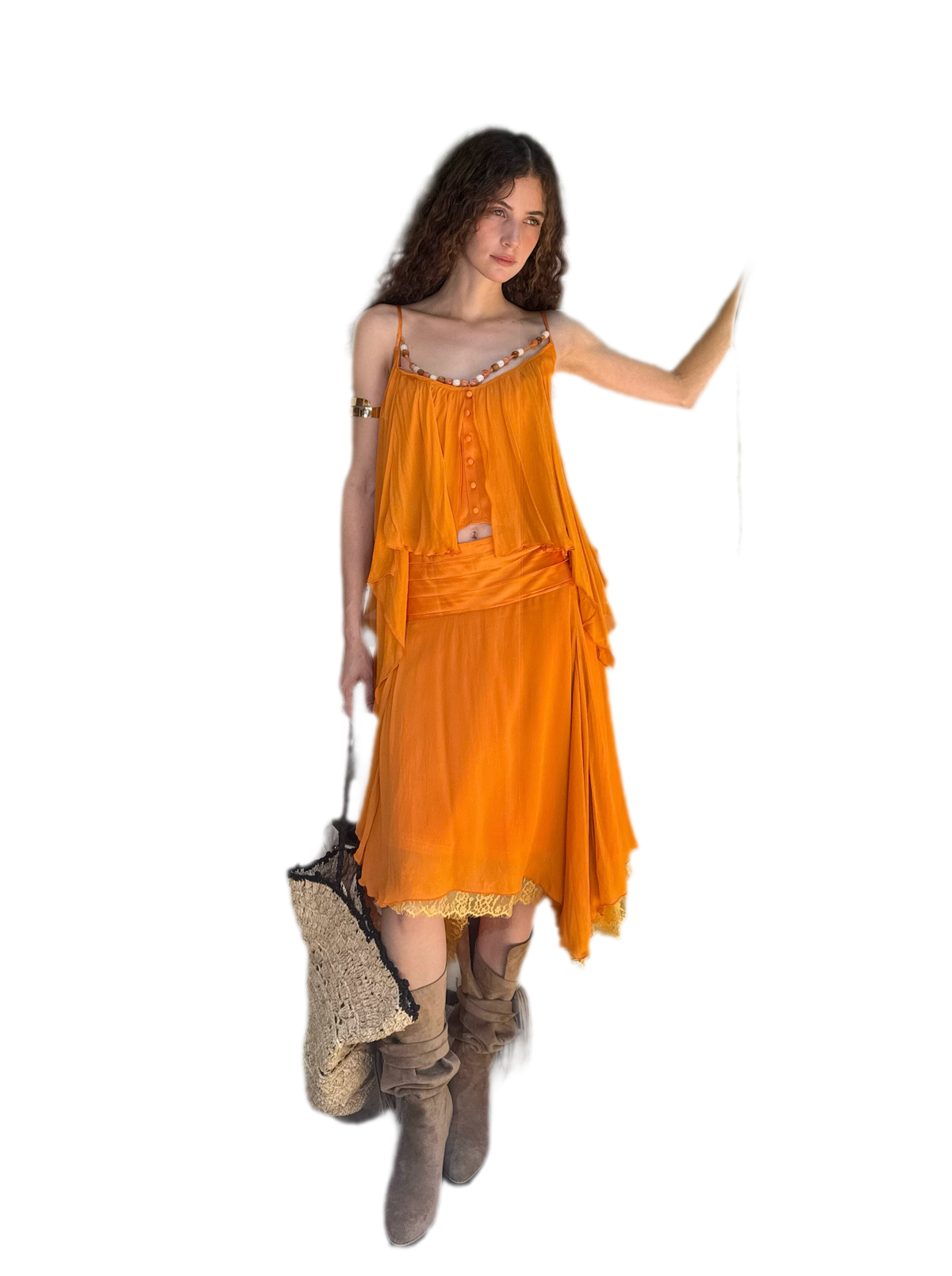 Bộ chân váy bất đối xứng đính hạt bằng Rayon
