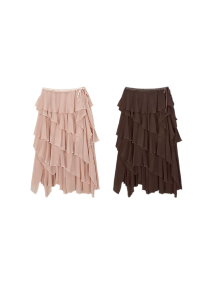 Asymmetric Chiffon Tie-Waist Strapless Skirt