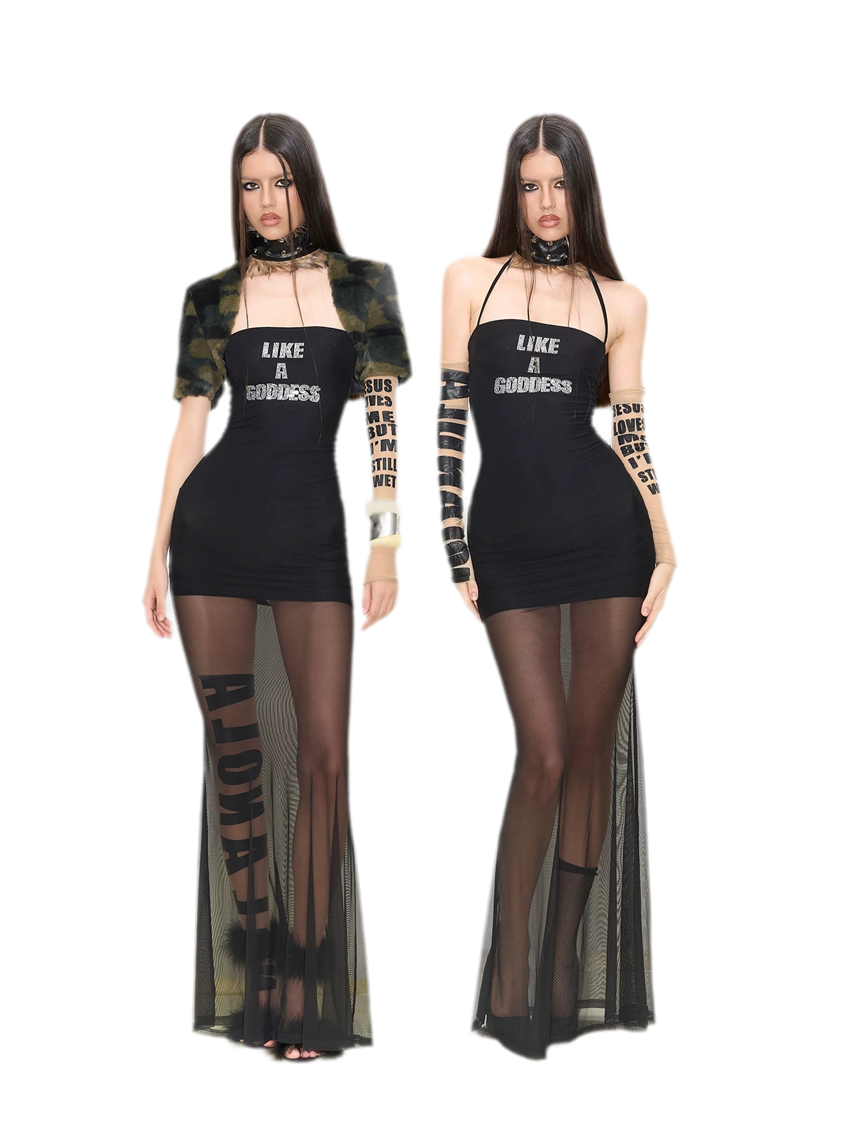 Rhinestone Mesh Fishtail Dress
