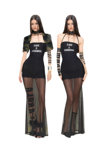Rhinestone Mesh Fishtail Dress