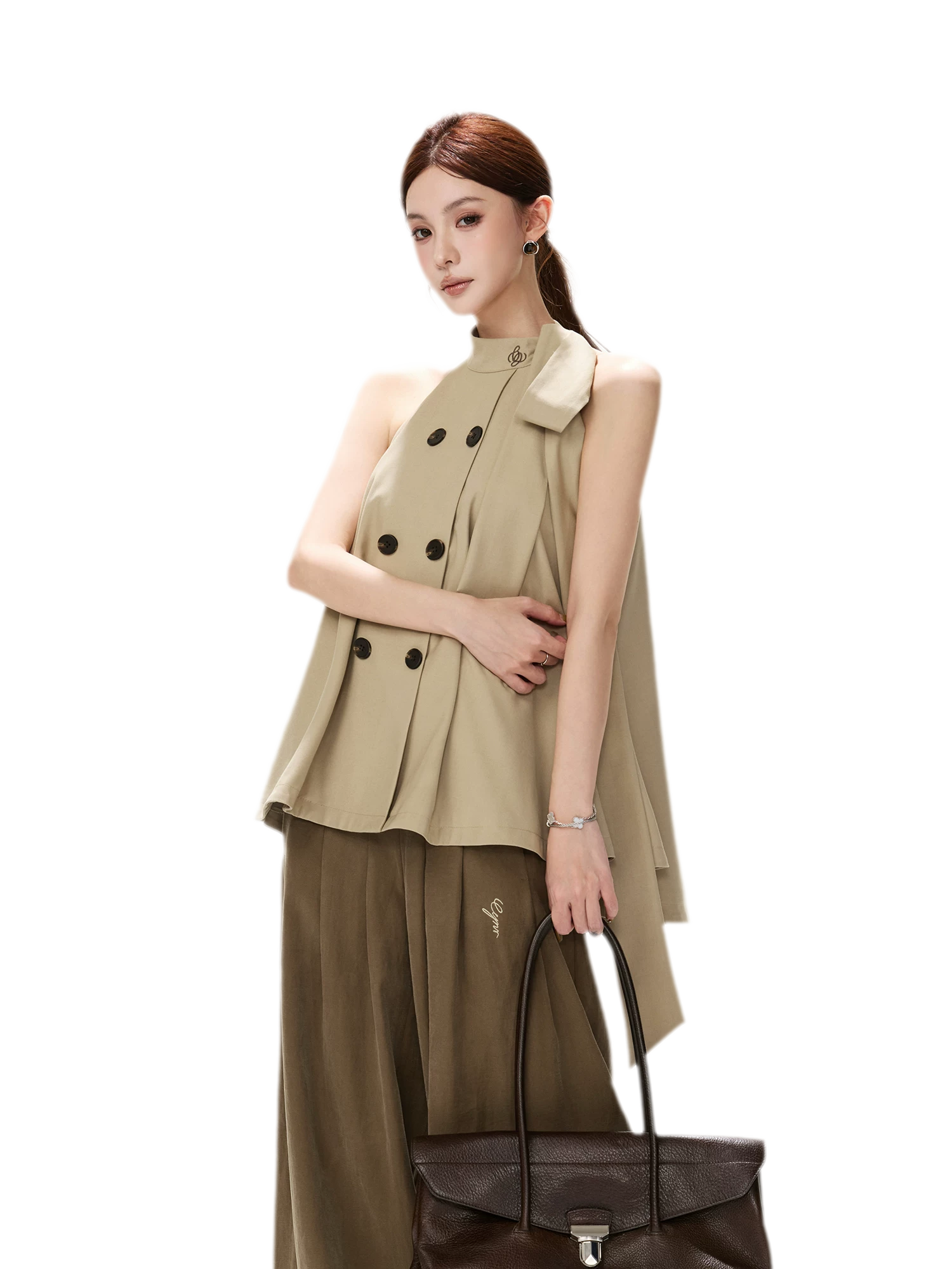 Twill Asymmetric Halter Top