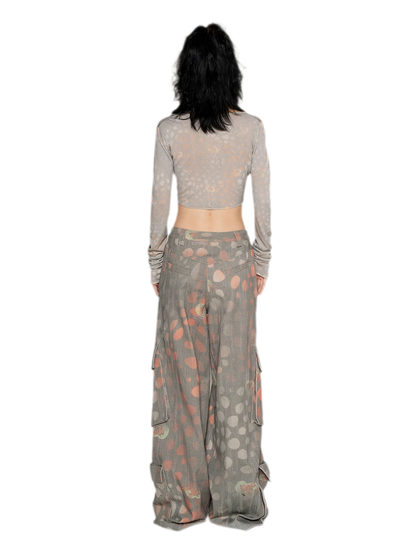 Printed Wide-Leg Cargo Pants