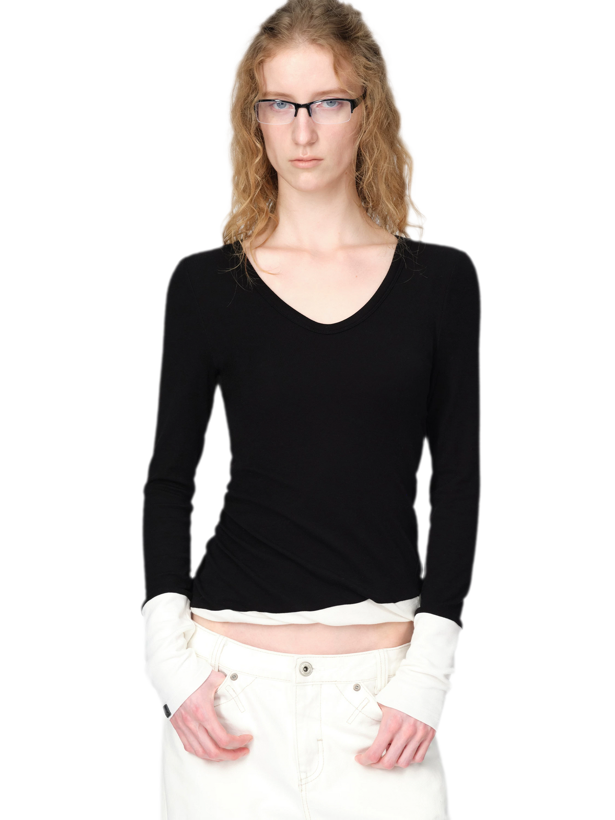 Woll-T-Shirt mit verdrehtem Color-Blocking