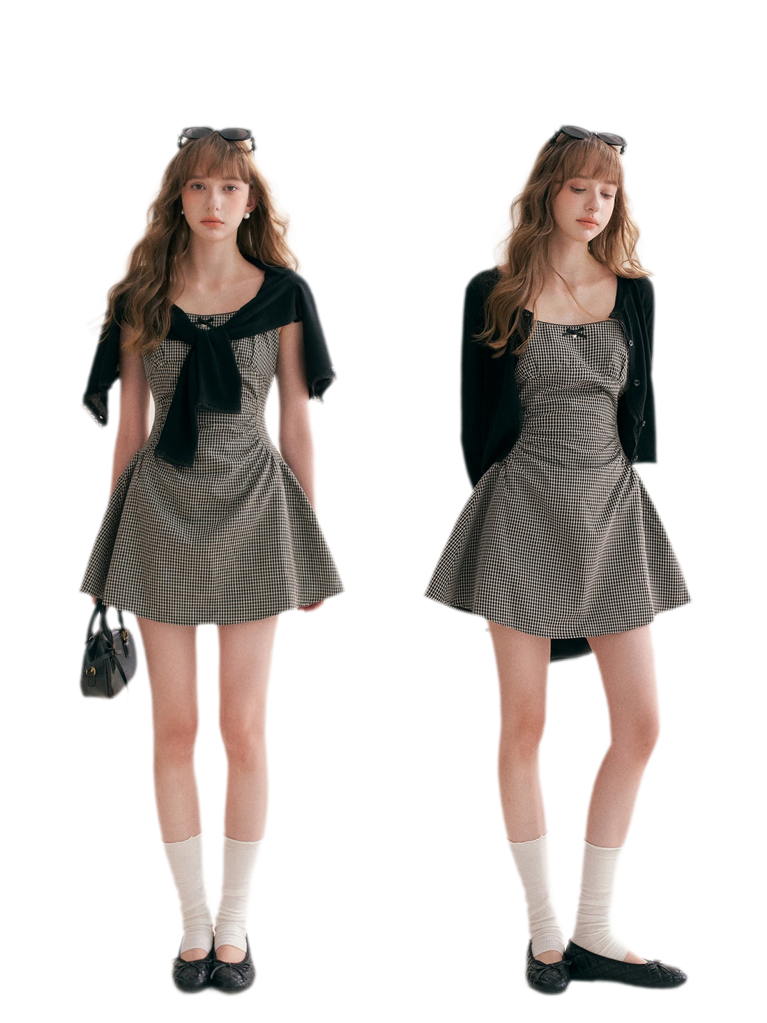 Hand-Pleated Ruffle Check Dress