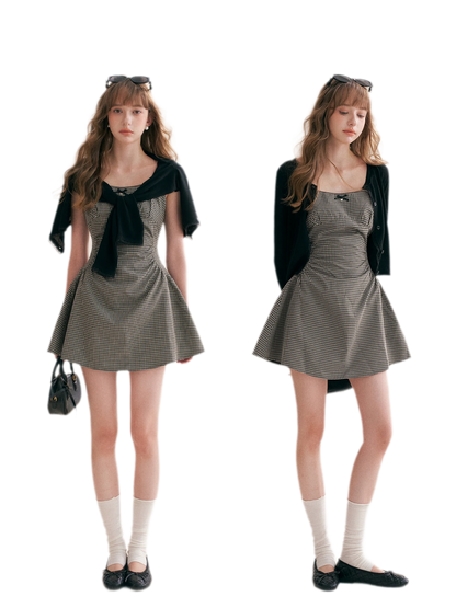 Hand-Pleated Ruffle Check Dress