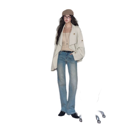 Washed Bow Embroidery Jeans