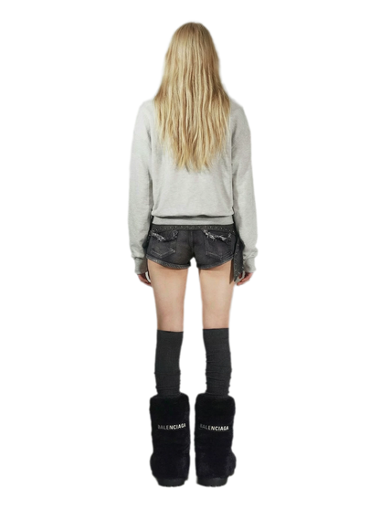 Cardigan corto con zip e strass