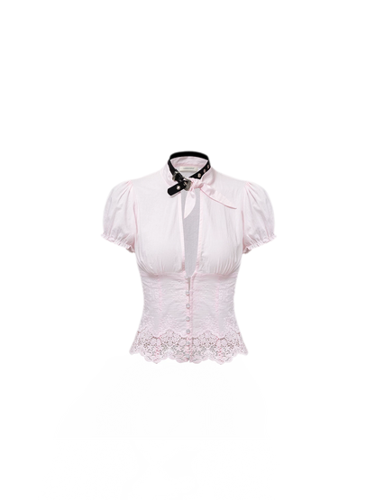 Deep V-Neck Jacquard Blouse