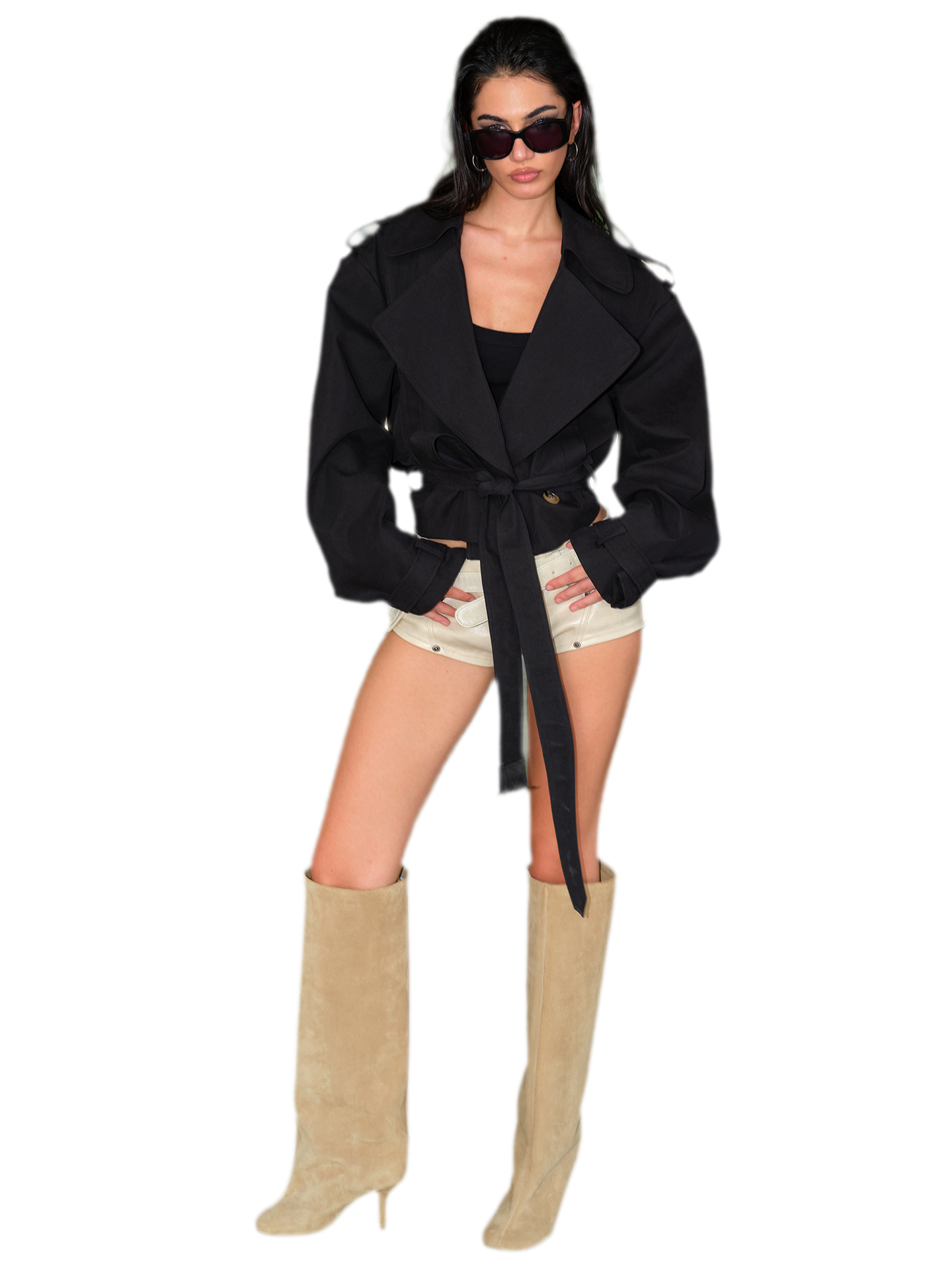 Cropped Belted Trench Jacket
