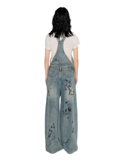 Graffiti Wide-Leg Overalls