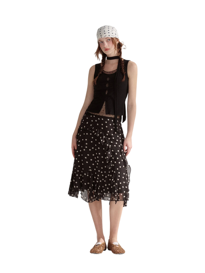Ribbed Elastic Dot Mesh Sleeveless Top