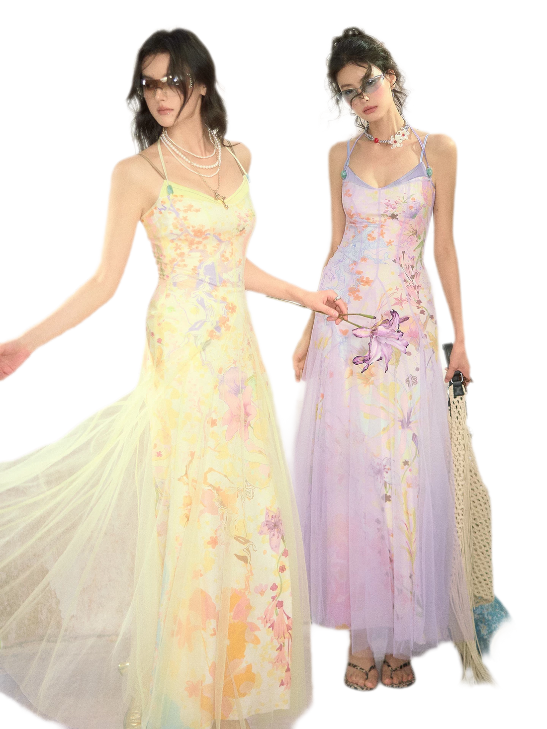 Oil-Painted Print Organza Set