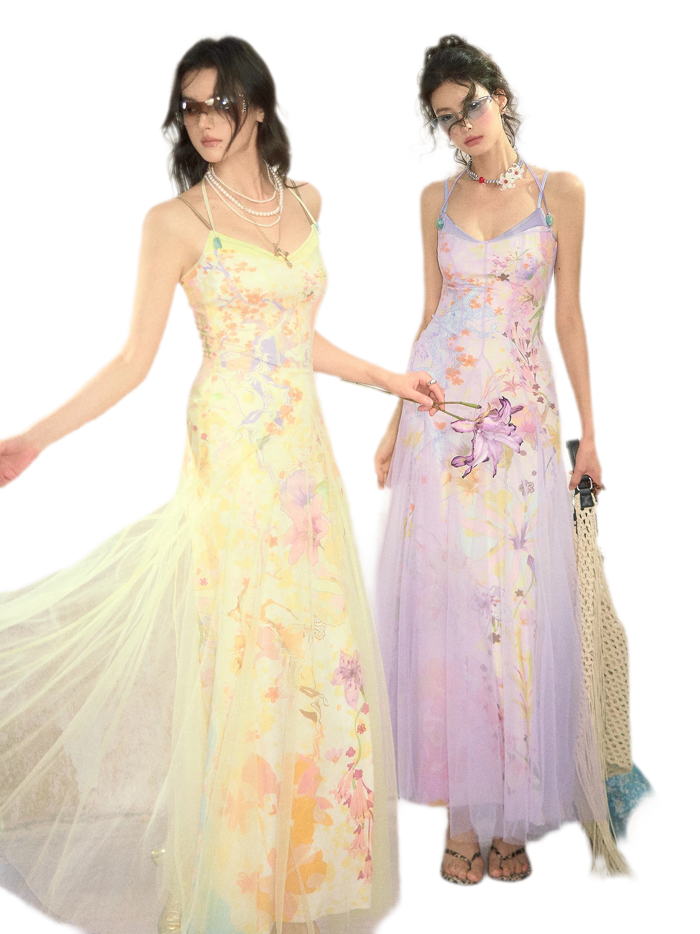 Oil-Painted Print Organza Set