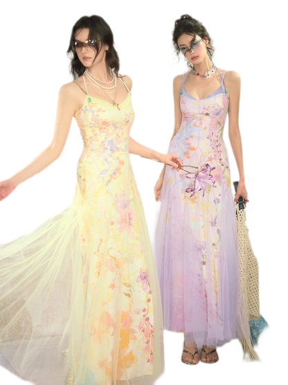 Oil-Painted Print Organza Set