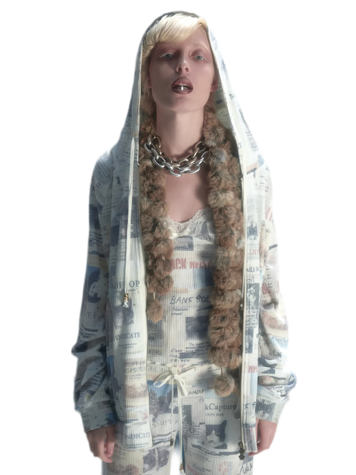 Waffle Print Hooded Set