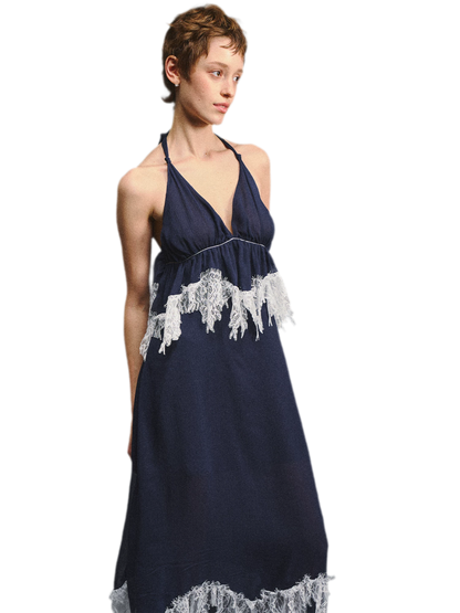 Deep V Halter Maxi Dress in Serene Blue