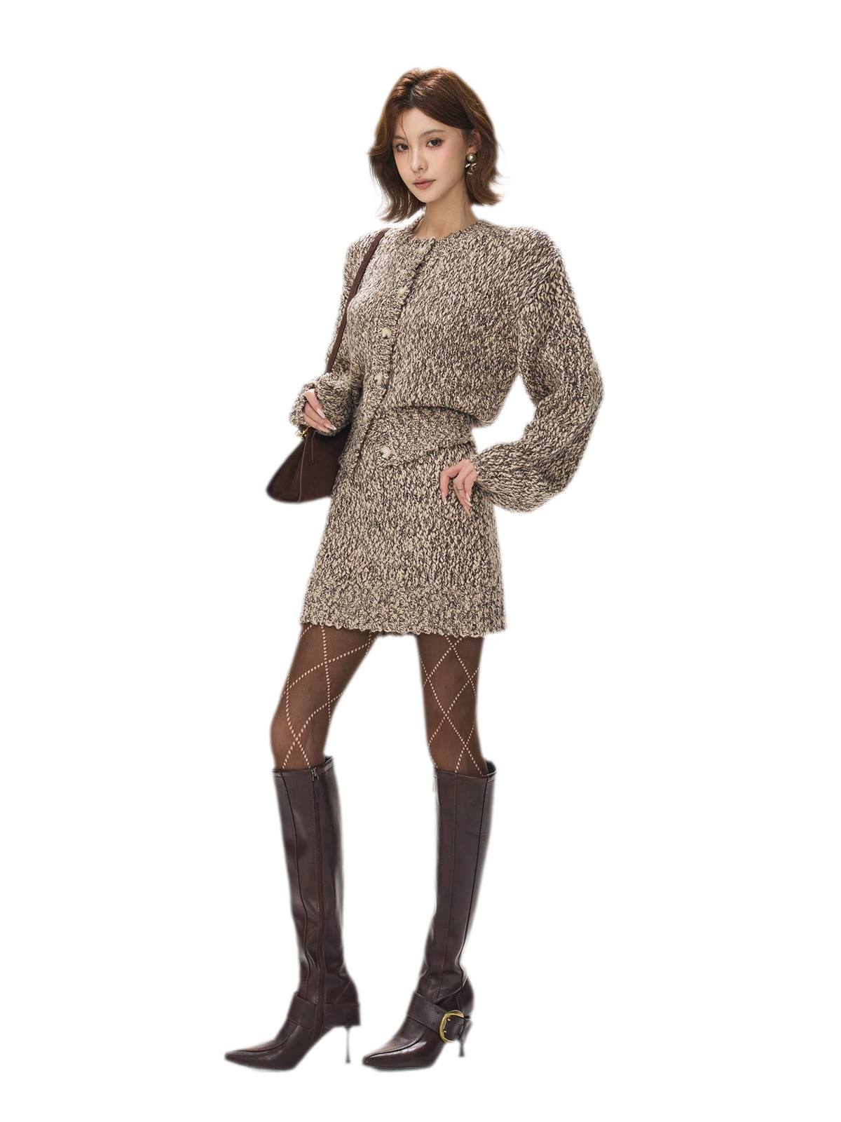 Chunky Knit Cardigan Skirt Set