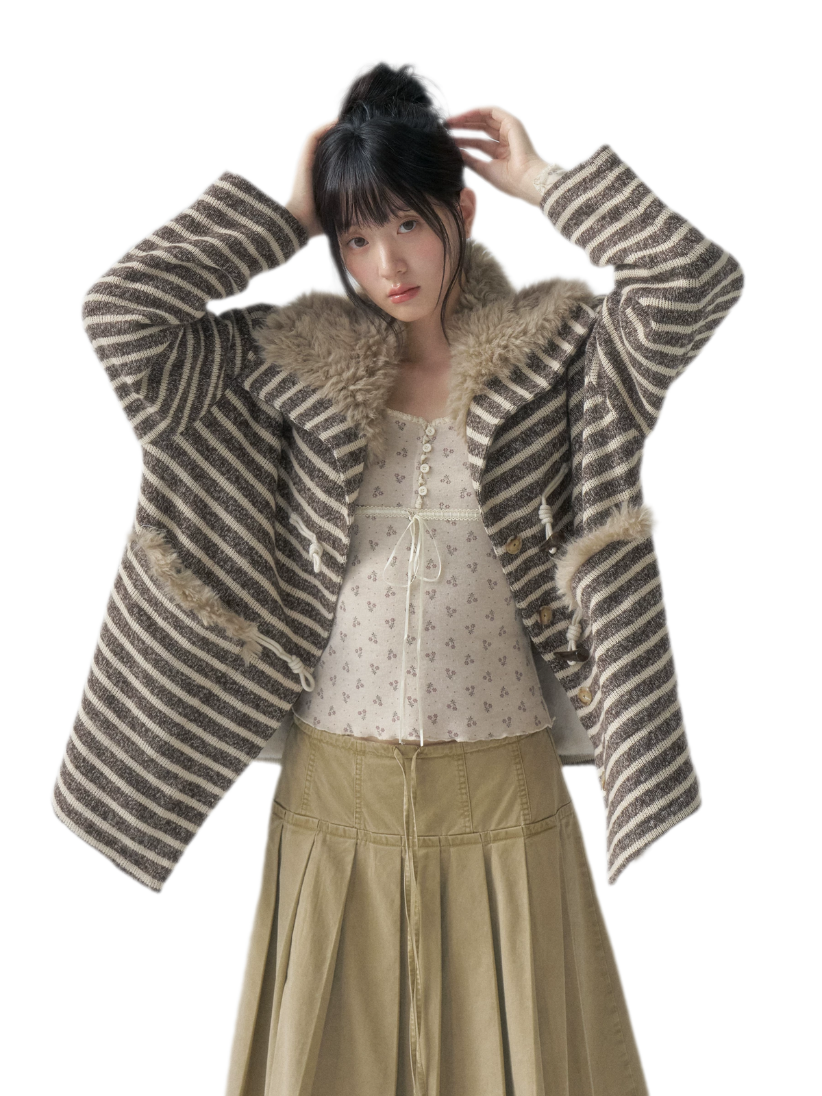 Striped Oversized Toggle Coat