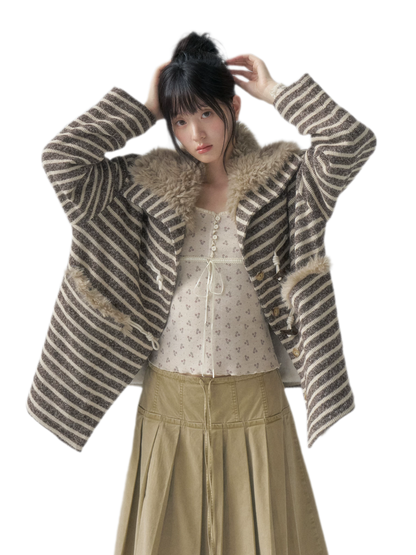 Striped Oversized Toggle Coat