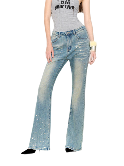 Pearl Embellished Straight Jeans