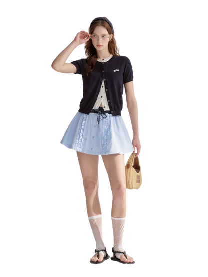 Pleated Drawstring A-line Short Skirt