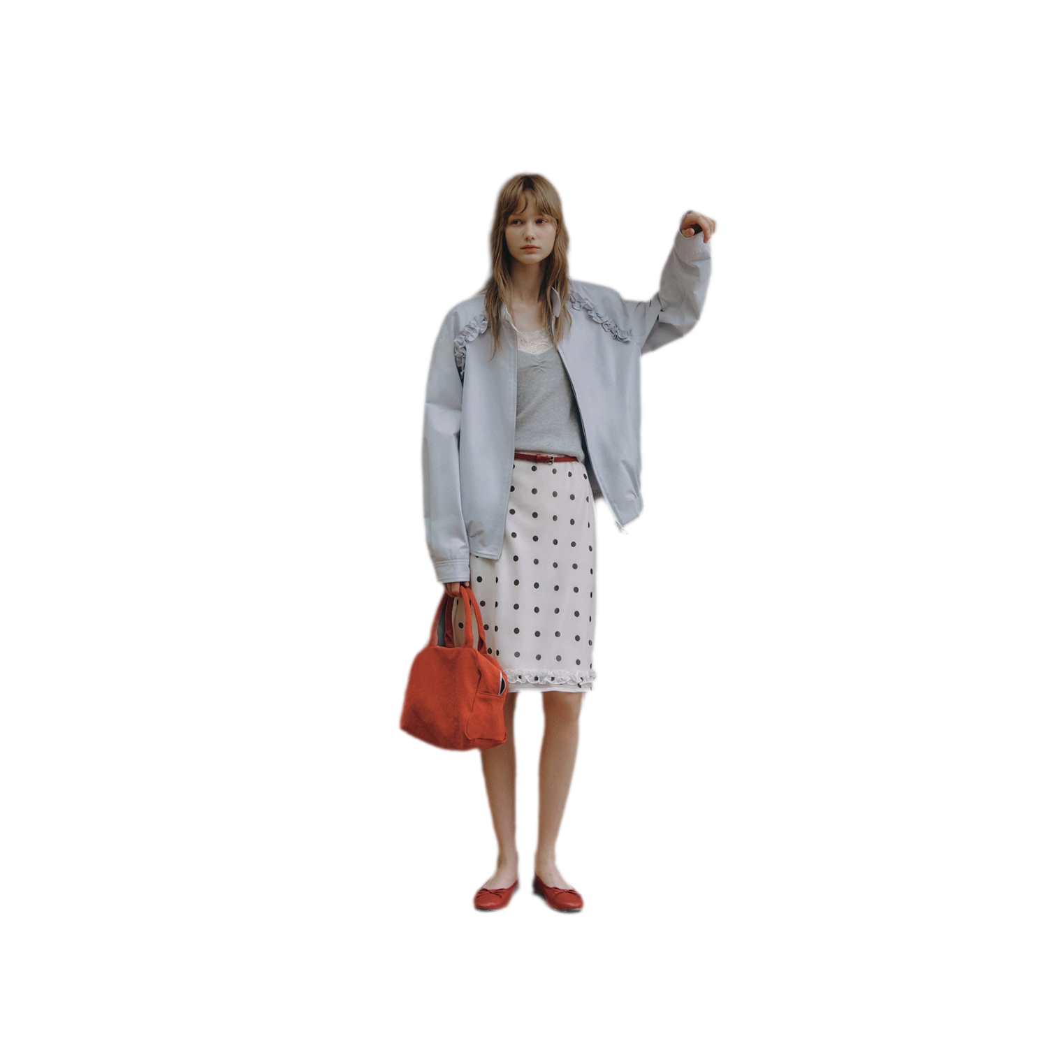 Ruffled Stand Collar Harrington Jacket