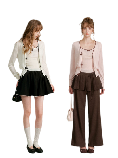 Wool Bow Trim Knit Set