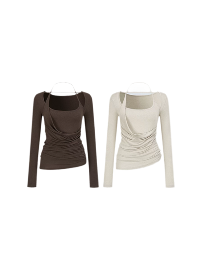 Deconstructed Ruched Halter T-Shirt