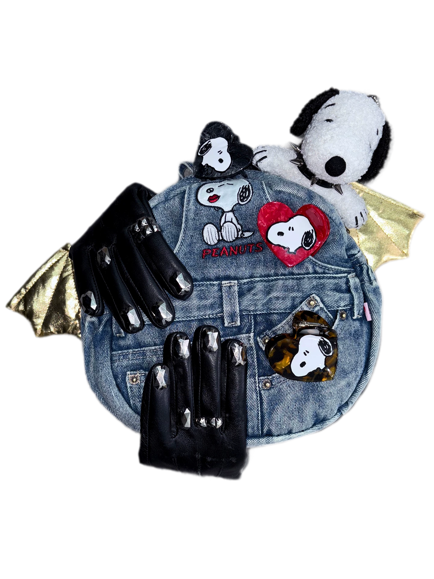 Washed Denim Embroidered Backpack