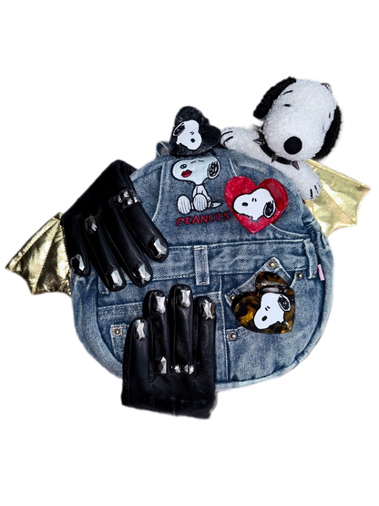 Washed Denim Embroidered Backpack