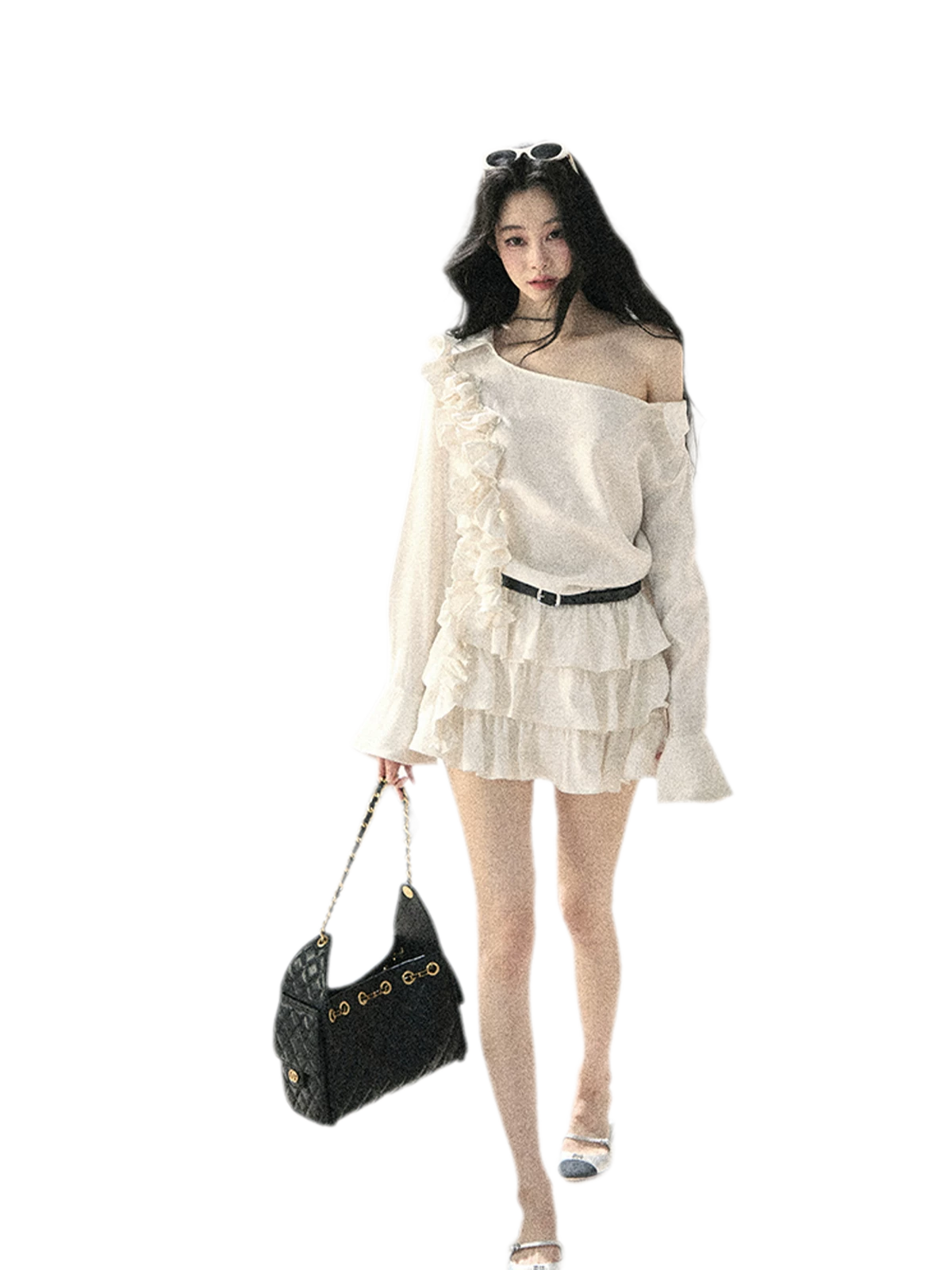 Linen Ruffle One-Shoulder Dress