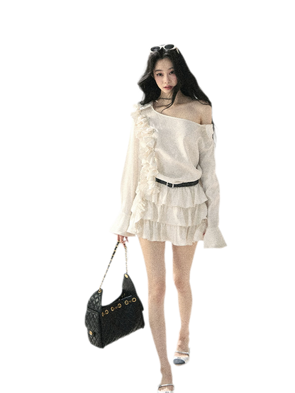 Linen Ruffle One-Shoulder Dress