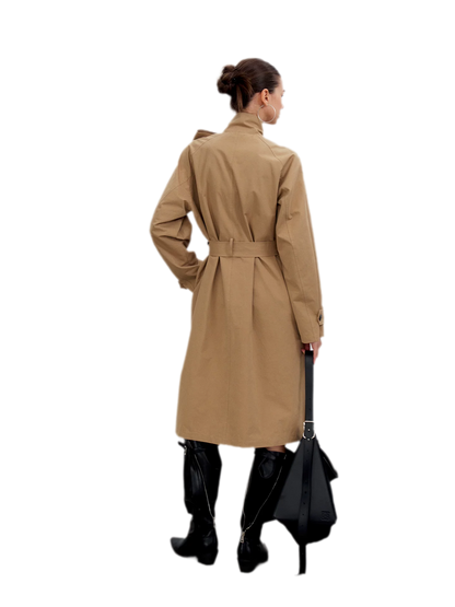 Sandwashed Tie-Waist Trench Coat