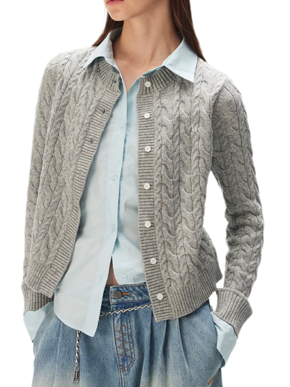 Cable Knit Faux-Layer Cardigan