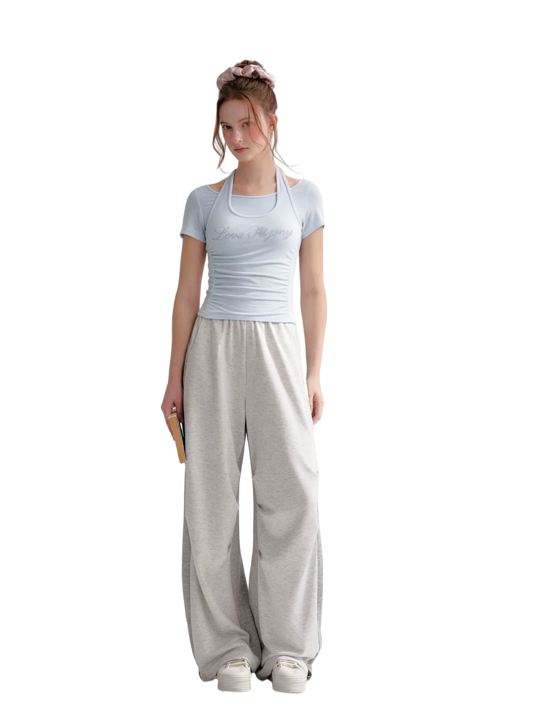 Lyocell Rhinestone Pleated Short Sleeve T-Shirt