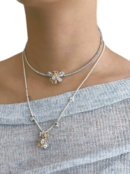 Floral Bear Pearl Necklace