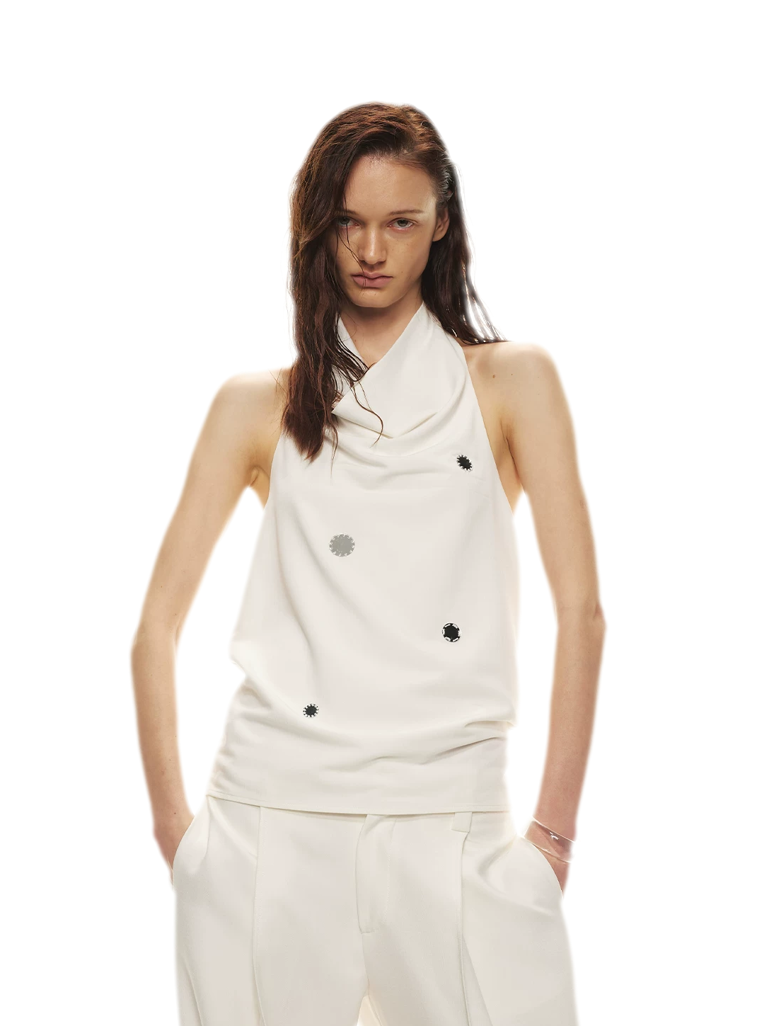 Minimalist Draped Neck Hand-Sewn Lens Halter Top