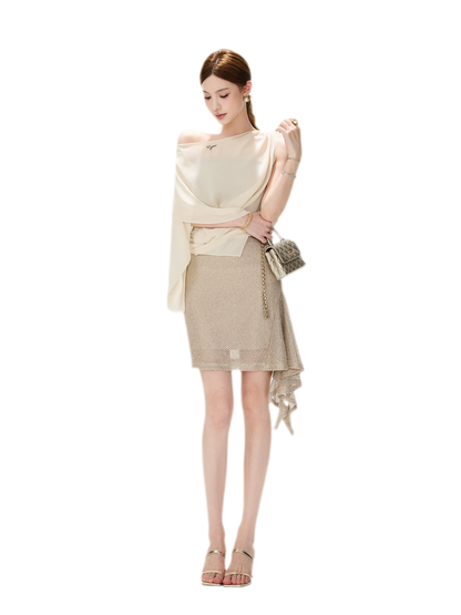 CYNR Sheer Drape Off-Shoulder Dress – view 6