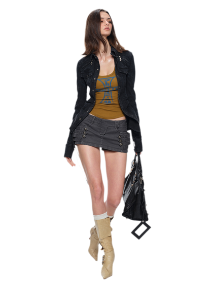 Washed Denim Fitted Shirt Jacket
