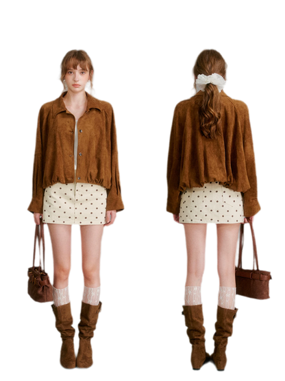 Faux Suede Relaxed Short Jacket