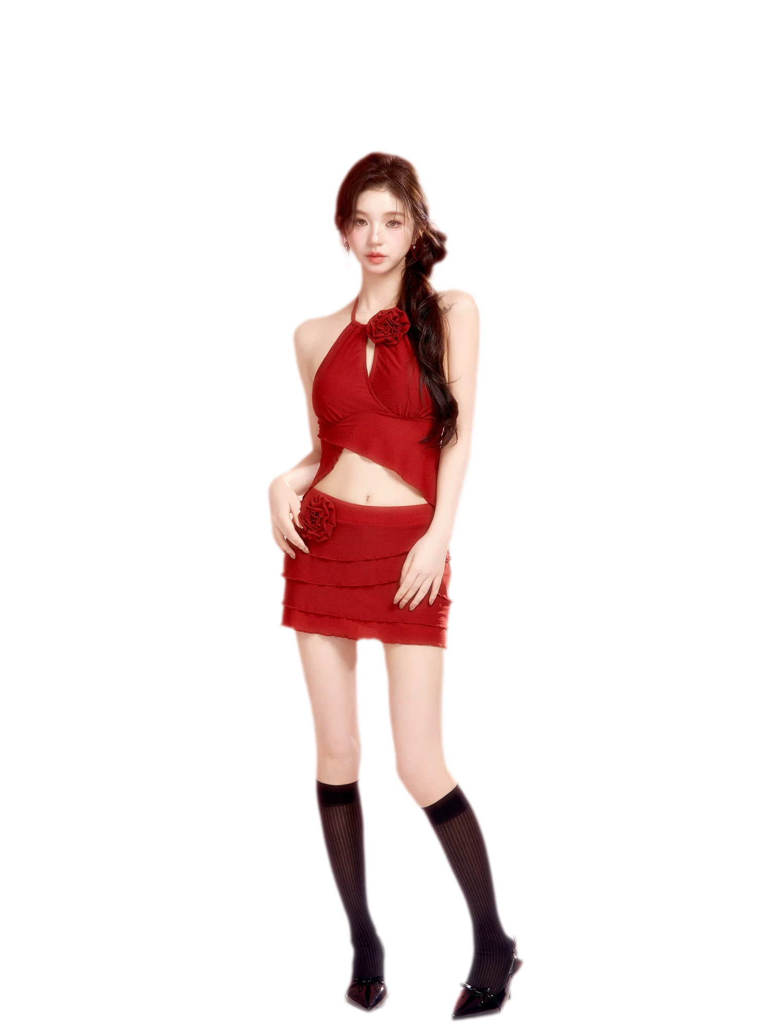 Textured Asymmetric Ruffle Swimdress