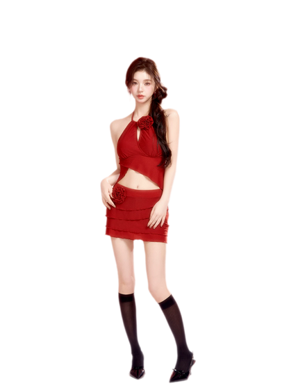 Textured Asymmetric Ruffle Swimdress