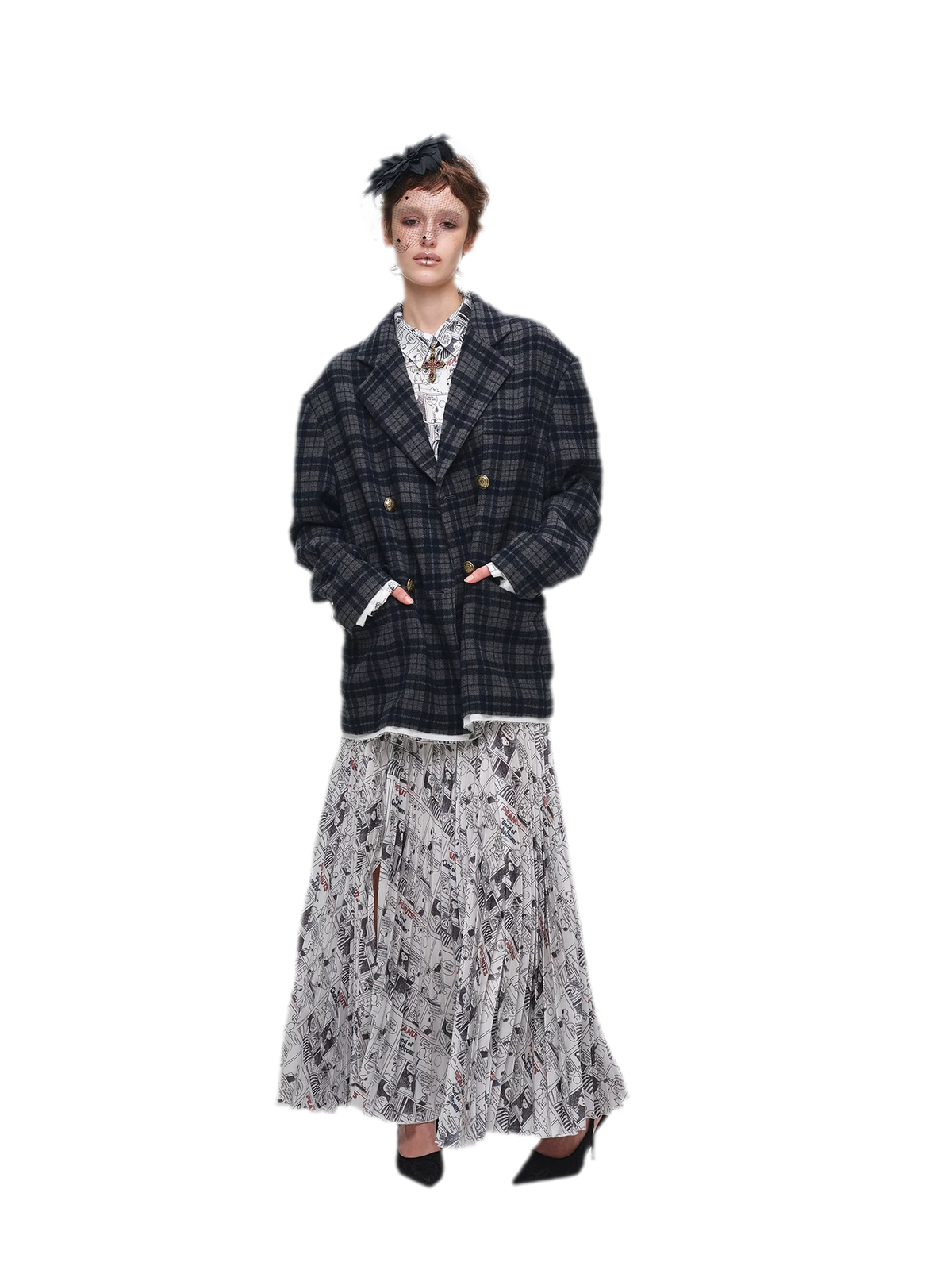 Vintage Plaid Double-Breasted Coat