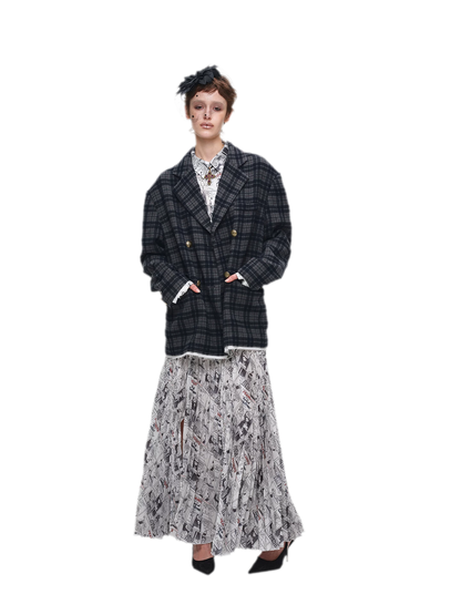 Vintage Plaid Double-Breasted Coat