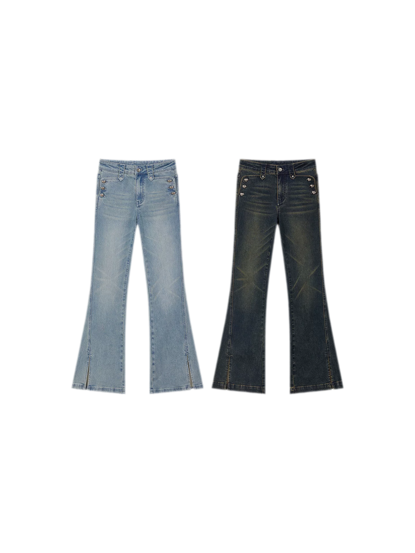 Washed Slit Flare Jeans