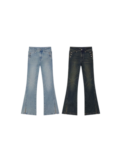 Washed Slit Flare Jeans